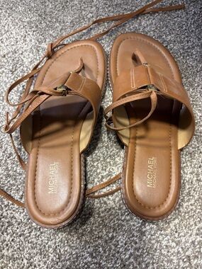 MICHAEL Michael Kors Cognac Brown Leather Wrap Sandals